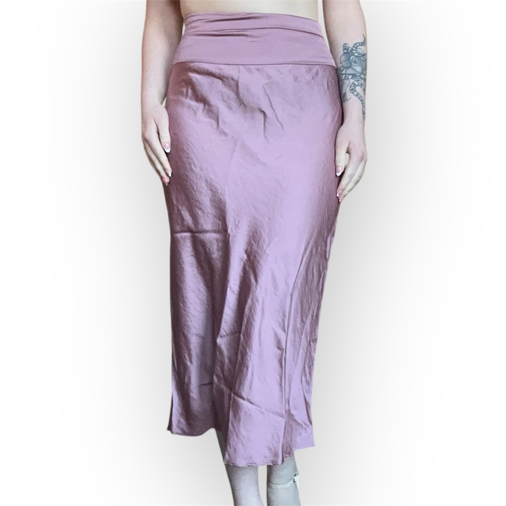 dusty rose satin midi skirt from free people